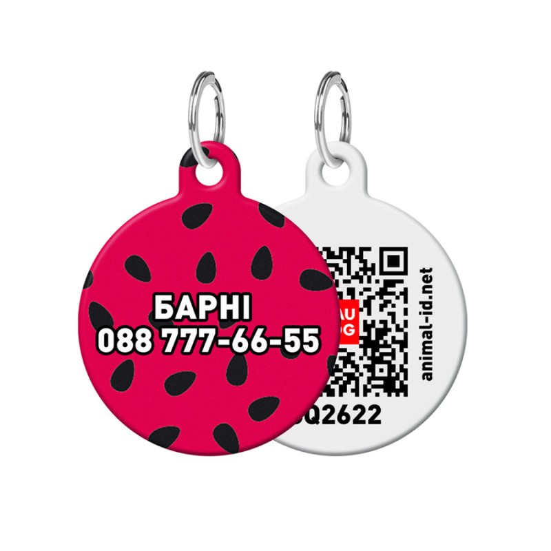 Collar Waudog Smart ID Адреса для собак та котів персоналізований з QR паспортом, малюнок Кавун