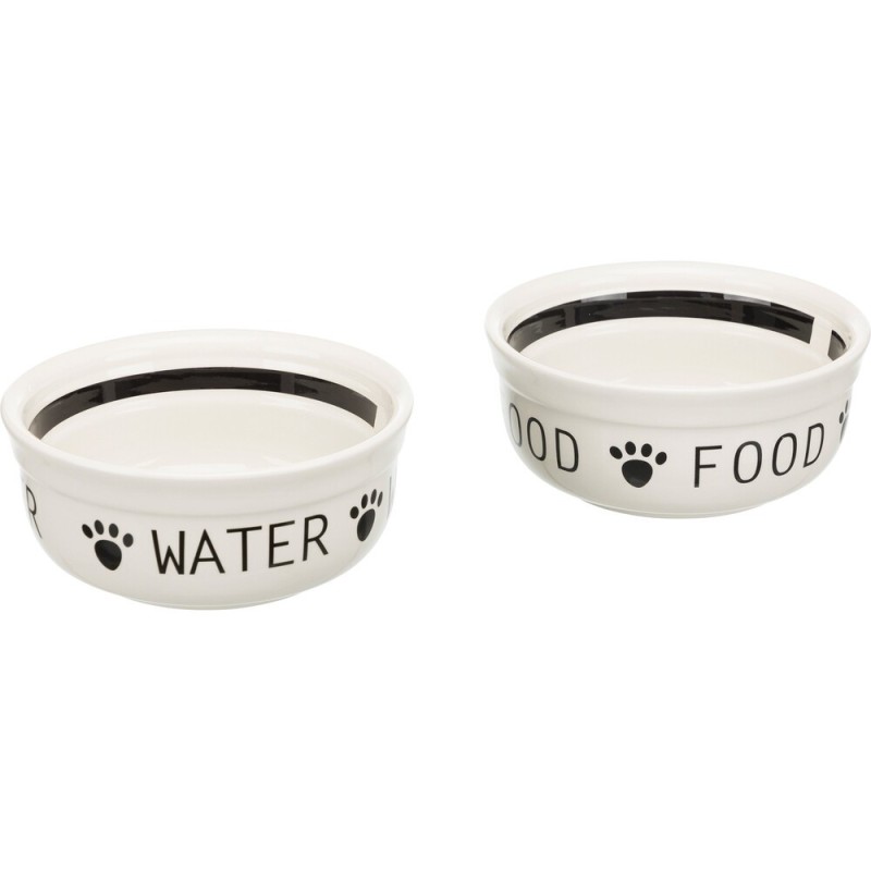 Trixie Bowl Set Eat on Feet Набір керамічних мисок на поставці білі з малюнком