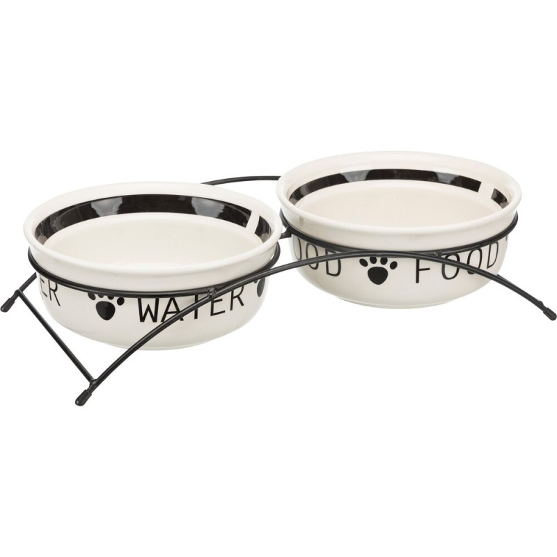 Trixie Bowl Set Eat on Feet Набір керамічних мисок на поставці білі з малюнком
