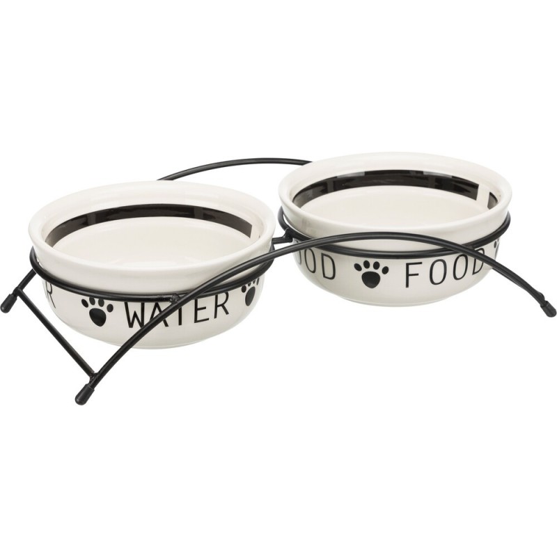 Trixie Bowl Set Eat on Feet Набір керамічних мисок на поставці білі з малюнком