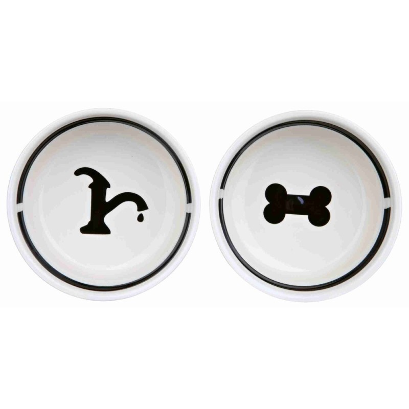 Trixie Bowl Set Eat on Feet Набір керамічних мисок на поставці білі з малюнком