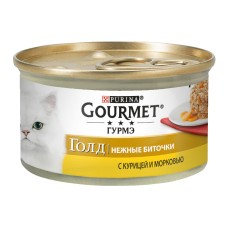 Gourmet Gold Консерви для дорослих кішок ніжні биточки з куркою та морквою