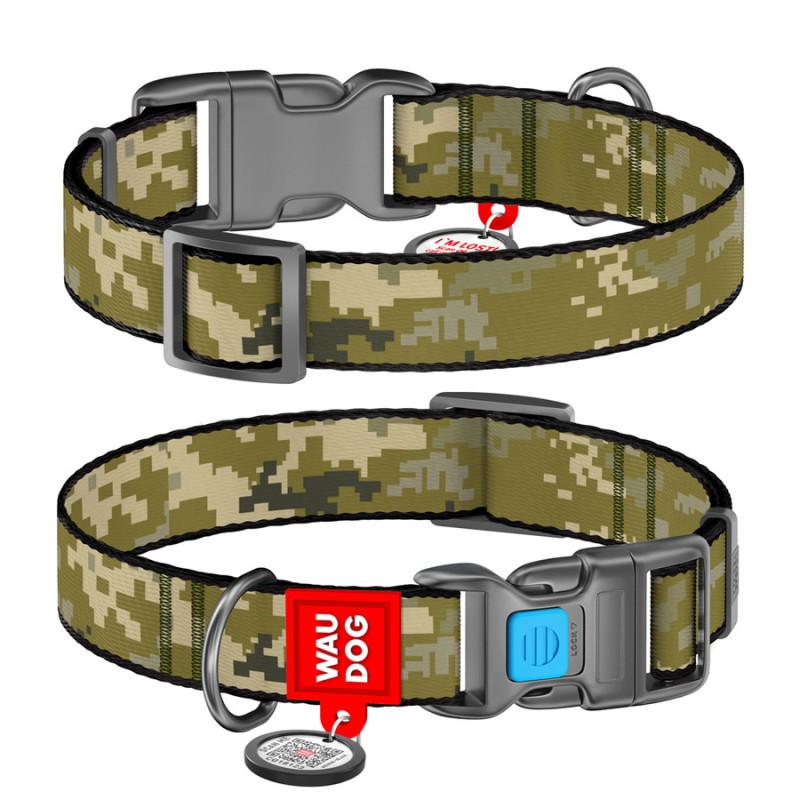 Collar Waudog Nylon Нашийник для собак нейлоновий c QR паспортом пластикова пряжка-фастекс Мілітарі