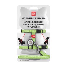 Collar Waudog Re-cotton Шлея з повідцем для котів та собак з відновленої бавовни з QR паспортом Салатовий