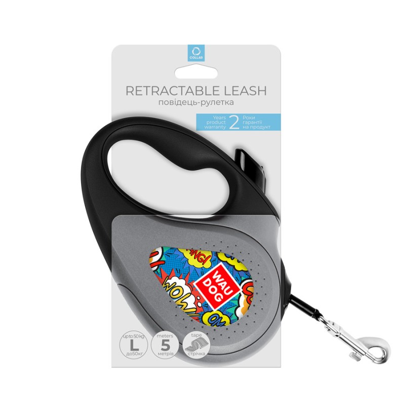 Collar WAUDOG Roulette Leash Повідець-рулетка для собак з малюнком ВАУ