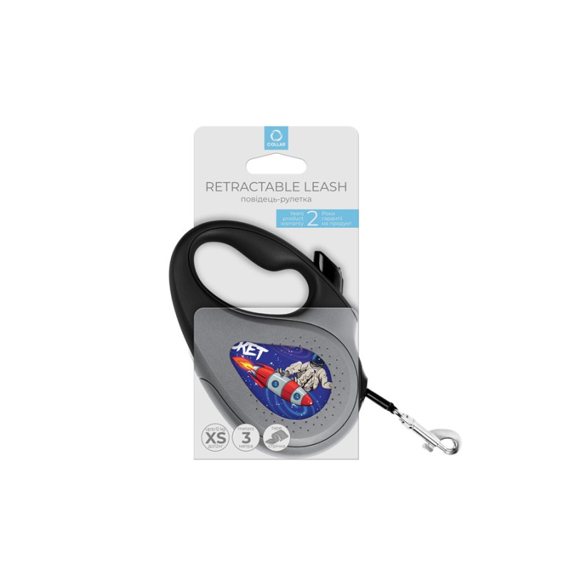 Collar WAUDOG Roulette Leash Повідець-рулетка для собак з малюнком Космос Ракета
