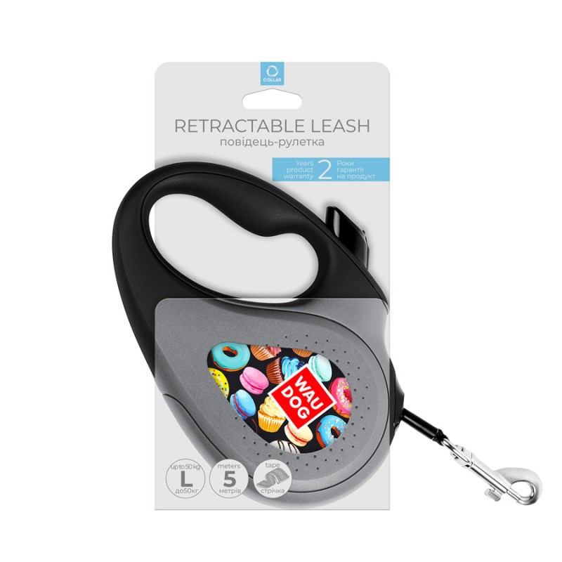 Collar WAUDOG Roulette Leash Повідець-рулетка для собак з малюнком Пончики