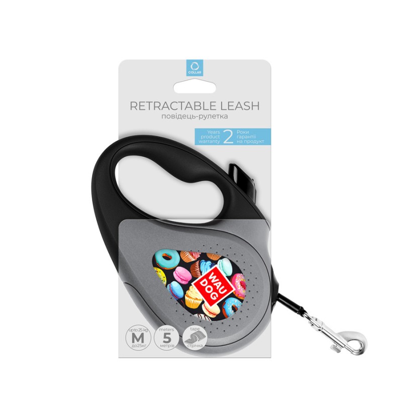 Collar WAUDOG Roulette Leash Повідець-рулетка для собак з малюнком Пончики