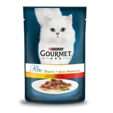 Gourmet Perle Консерви для дорослих кішок з куркою та яловичиною у підливі