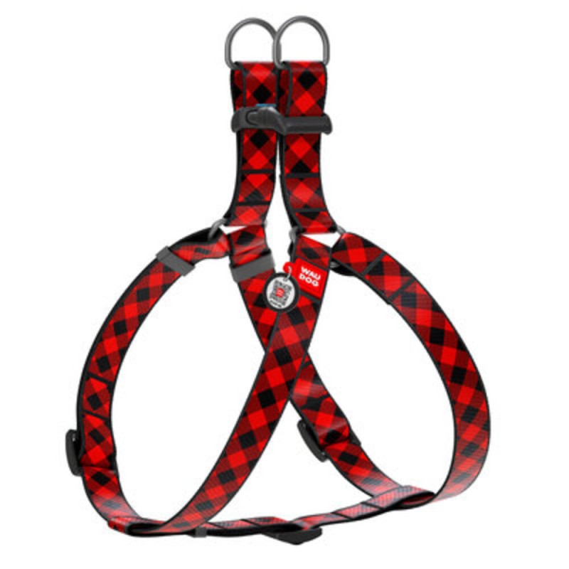 Collar Waudog Nylon Шлей для собак нейлонова c QR паспортом пластикова пряжка-фастекс Шотландка червона