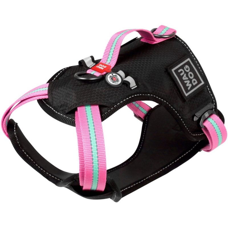 Collar Waudog Nylon Шлей для собак безпечний з QR паспортом металева пряжка-фастекс Рожева