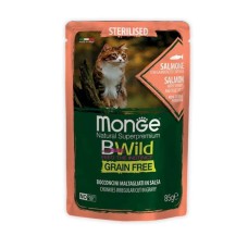 Monge Cat Wet Bwild Grain Free Sterilised Консерви беззернові для стерилізованих кішок шматочки у соусі з лососем креветками та овочами