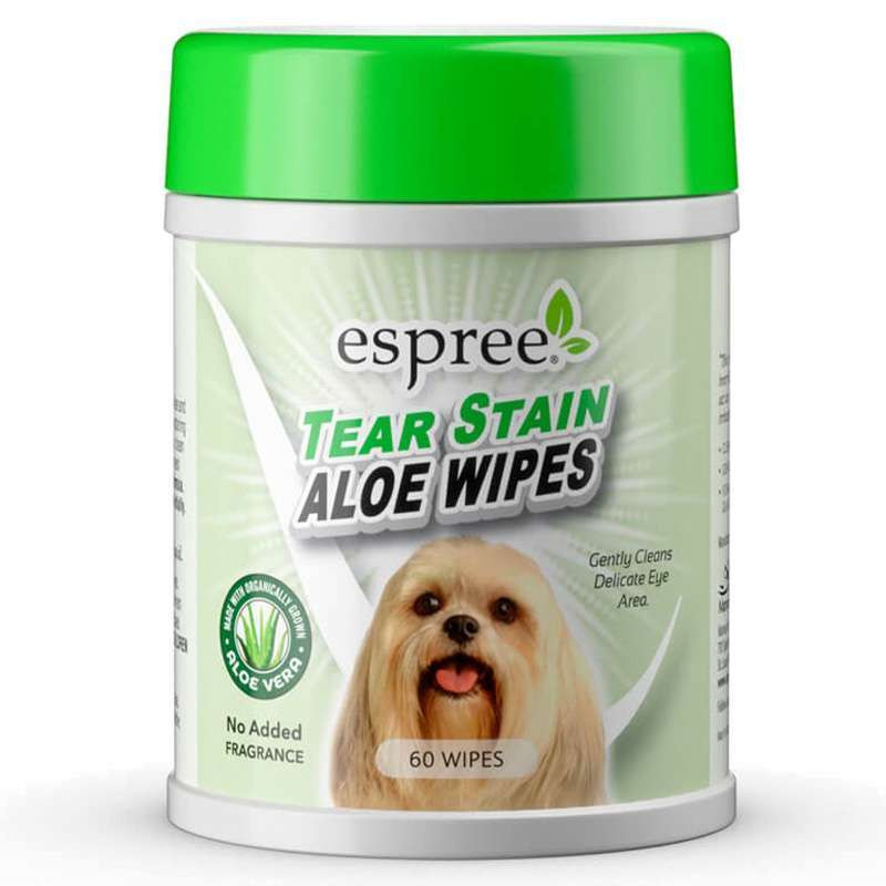 Espree Aloe Tear Stain Wipes Серветки для чищення делікатних ділянок навколо очей, викликаних сльозовиділеннями у собак з екстрактом алое віра