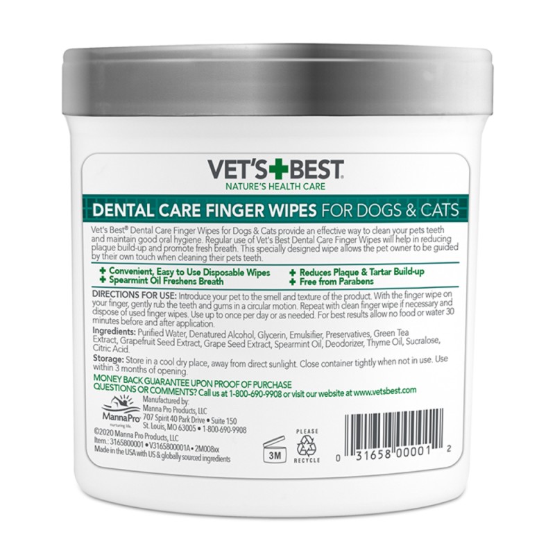Vet`s Best Clean Teeth Wipes Вологі серветки для догляду за ротовою порожниною для собак і котів