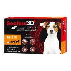 Secfour 3D Краплі на холку від бліх кліщів та комарів для собак до 4 кг