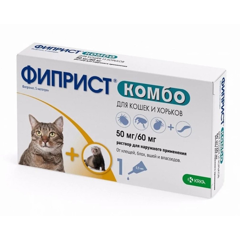 Fypryst Combo Фіприст Комбо Краплі на холку від кліщів та бліх на стадіях яйця личинки та ляльки для кішок та тхорів