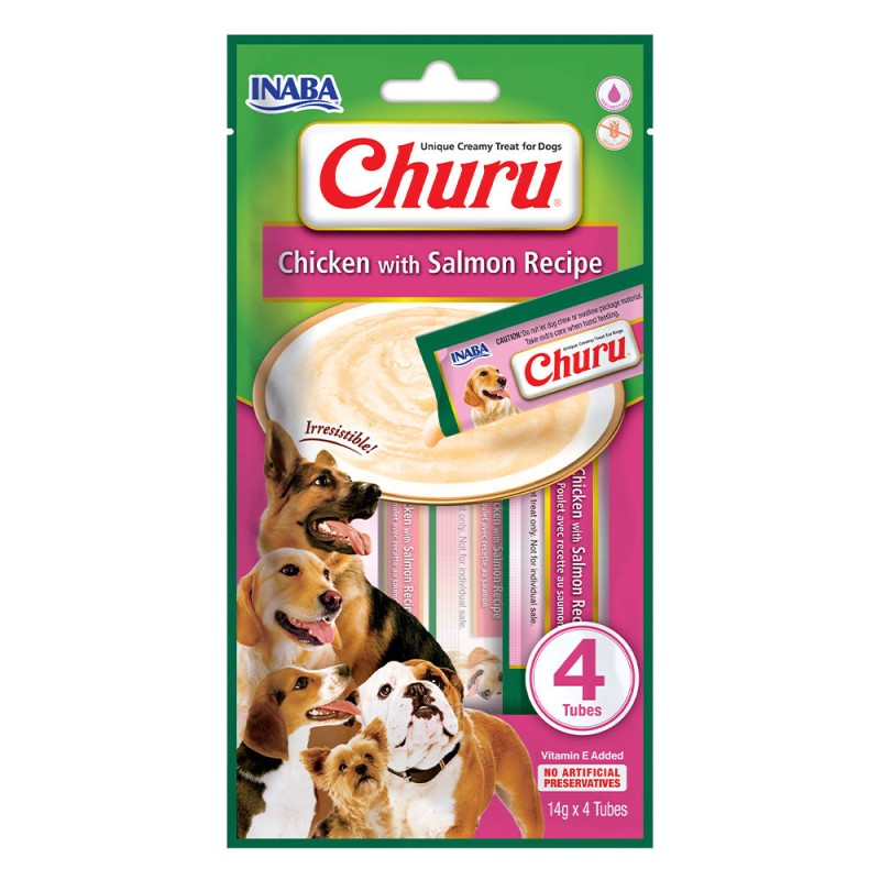 INABA Churu Рідкі ласощі для собак вершковий мус з куркою та лососем