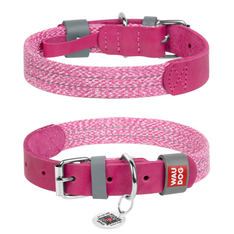 Collar Waudog Classic Нашийник для собак зі шкіри та відновленої бавовни рожевий