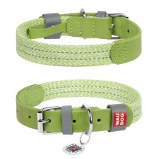 Collar Waudog Classic Нашийник для собак зі шкіри та відновленої бавовни салатовий