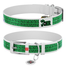 Collar Waudog Design Нашийник для собак шкіряний з QR паспортом Джокер білий