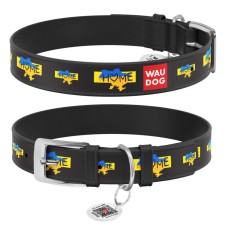 Collar Waudog Design Нашийник для собак шкіряний c QR паспортом Будинок чорний