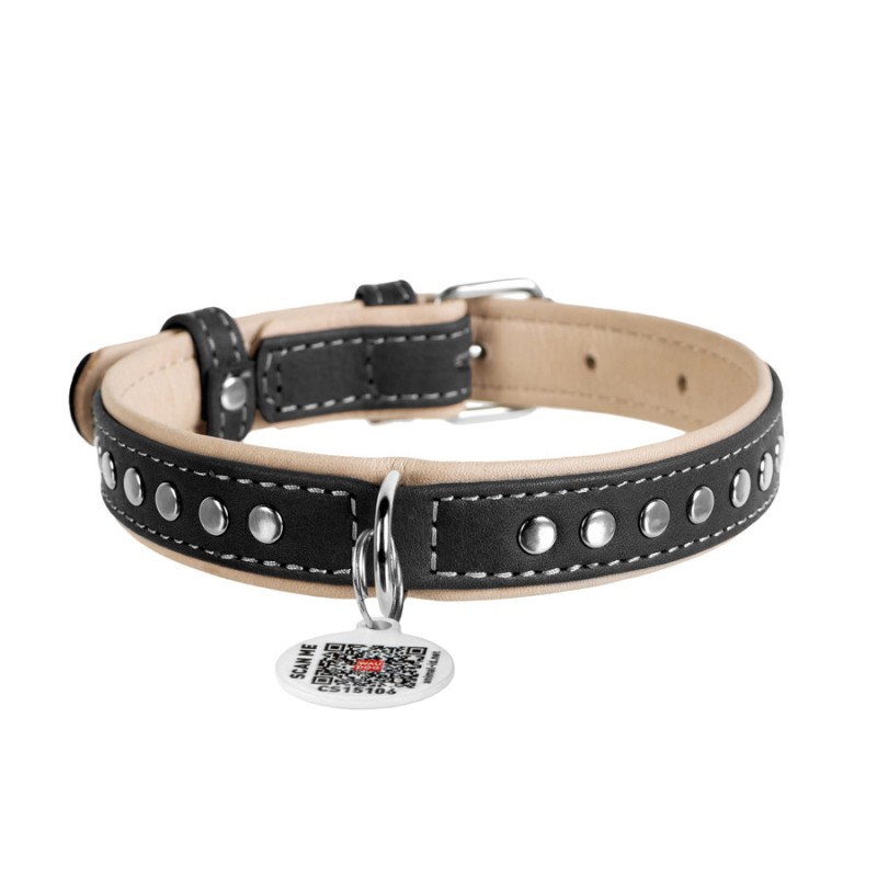 Collar Waudog Soft Нашийник для собак шкіряний з металевими прикрасами чорний