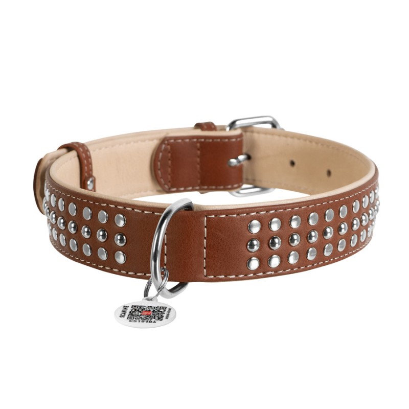 Collar Waudog Soft Нашийник для собак шкіряний з металевими прикрасами коричневий для великих собак