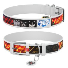Collar Waudog Design Нашийник для собак шкіряний c QR паспортом Ліга Справедливості білий
