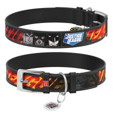 Collar Waudog Design Нашийник для собак шкіряний з QR паспортом Ліга Справедливості чорний