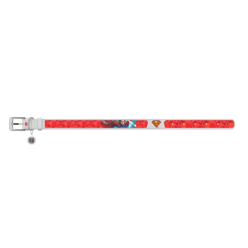 Collar Waudog Design Нашийник для собак шкіряний з QR паспортом Супермен 1 білий