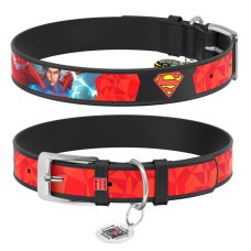 Collar Waudog Design Нашийник для собак шкіряний з QR паспортом Супермен 1 чорний