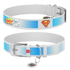 Collar Waudog Design Нашийник для собак шкіряний з QR паспортом Супермен 2 білий