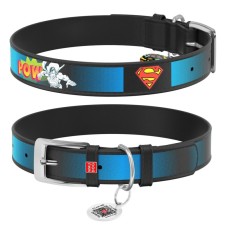 Collar Waudog Design Нашийник для собак шкіряний з QR паспортом Супермен 2 чорний