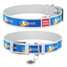 Collar Waudog Design Нашийник для собак шкіряний з QR паспортом Прапор білий