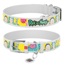Collar Waudog Design Нашийник для собак шкіряний з QR паспортом Рік та Морті 1 білий
