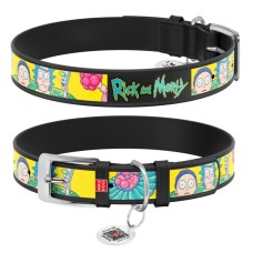 Collar Waudog Design Нашийник для собак шкіряний з QR паспортом Рік та Морті 1 чорний