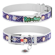Collar Waudog Design Нашийник для собак шкіряний з QR паспортом Рік та Морті 2 білий