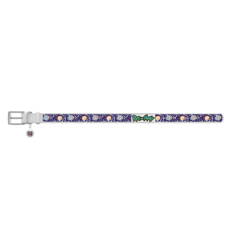 Collar Waudog Design Нашийник для собак шкіряний з QR паспортом Рік та Морті 2 білий