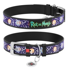 Collar Waudog Design Нашийник для собак шкіряний з QR паспортом Рік та Морті 2 чорний