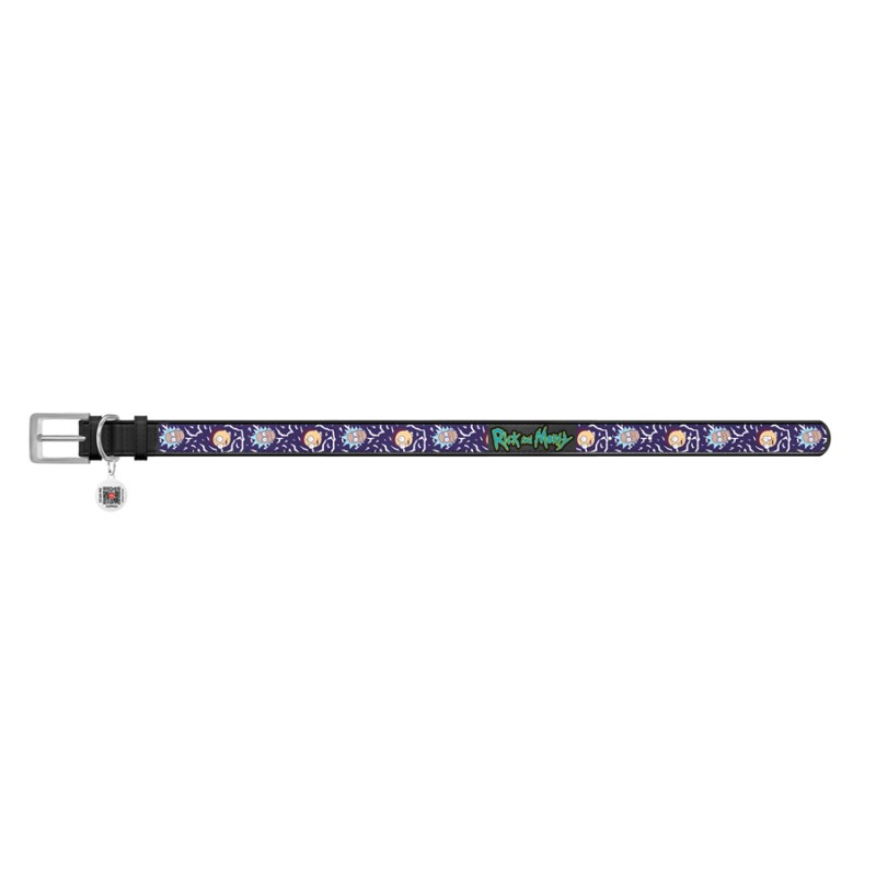 Collar Waudog Design Нашийник для собак шкіряний з QR паспортом Рік та Морті 2 чорний