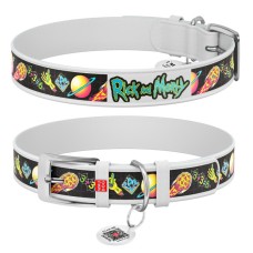 Collar Waudog Design Нашийник для собак шкіряний з QR паспортом Рік та Морті 3 білий