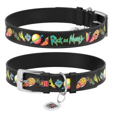 Collar Waudog Design Нашийник для собак шкіряний з QR паспортом Рік та Морті 3 чорний