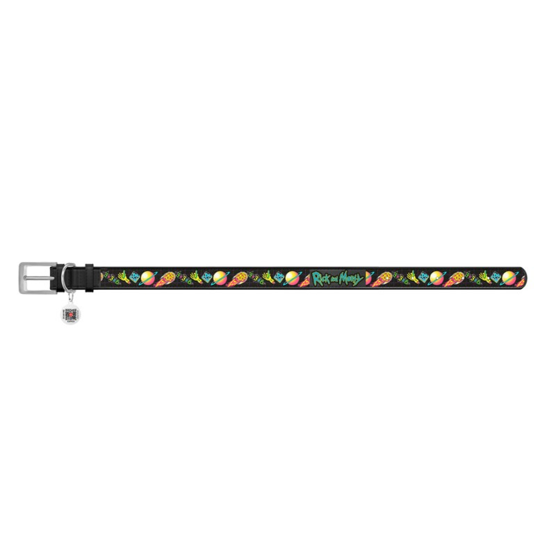 Collar Waudog Design Нашийник для собак шкіряний з QR паспортом Рік та Морті 3 чорний