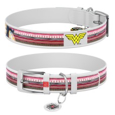 Collar Waudog Design Нашийник для собак шкіряний c QR паспортом Чудо жінка білий