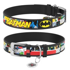 Collar Waudog Design Нашийник для собак шкіряний з QR паспортом Бетмен 1 чорний