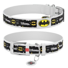 Collar Waudog Design Нашийник для собак шкіряний з QR паспортом Бетмен 3 білий
