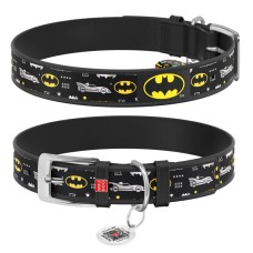 Collar Waudog Design Нашийник для собак шкіряний з QR паспортом Бетмен 3 чорний