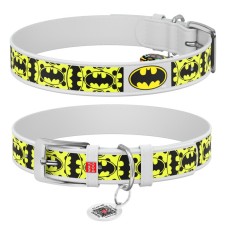 Collar Waudog Design Нашийник для собак шкіряний з QR паспортом Бетмен 4 білий