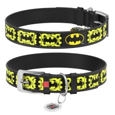 Collar Waudog Design Нашийник для собак шкіряний з QR паспортом Бетмен 4 чорний