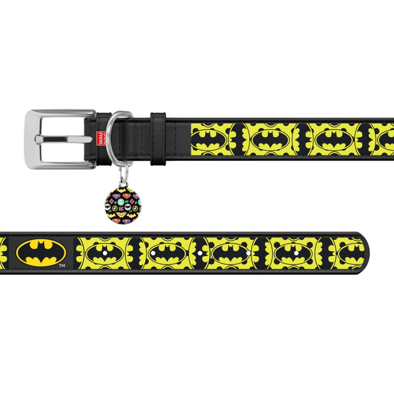 Collar Waudog Design Ошейник для собак кожаный c QR паспортом Бетмен 4 черный